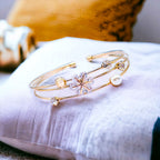 Dainty Flower 14K Gold Plated Cuff Bracelet Bangle For Women Bulk