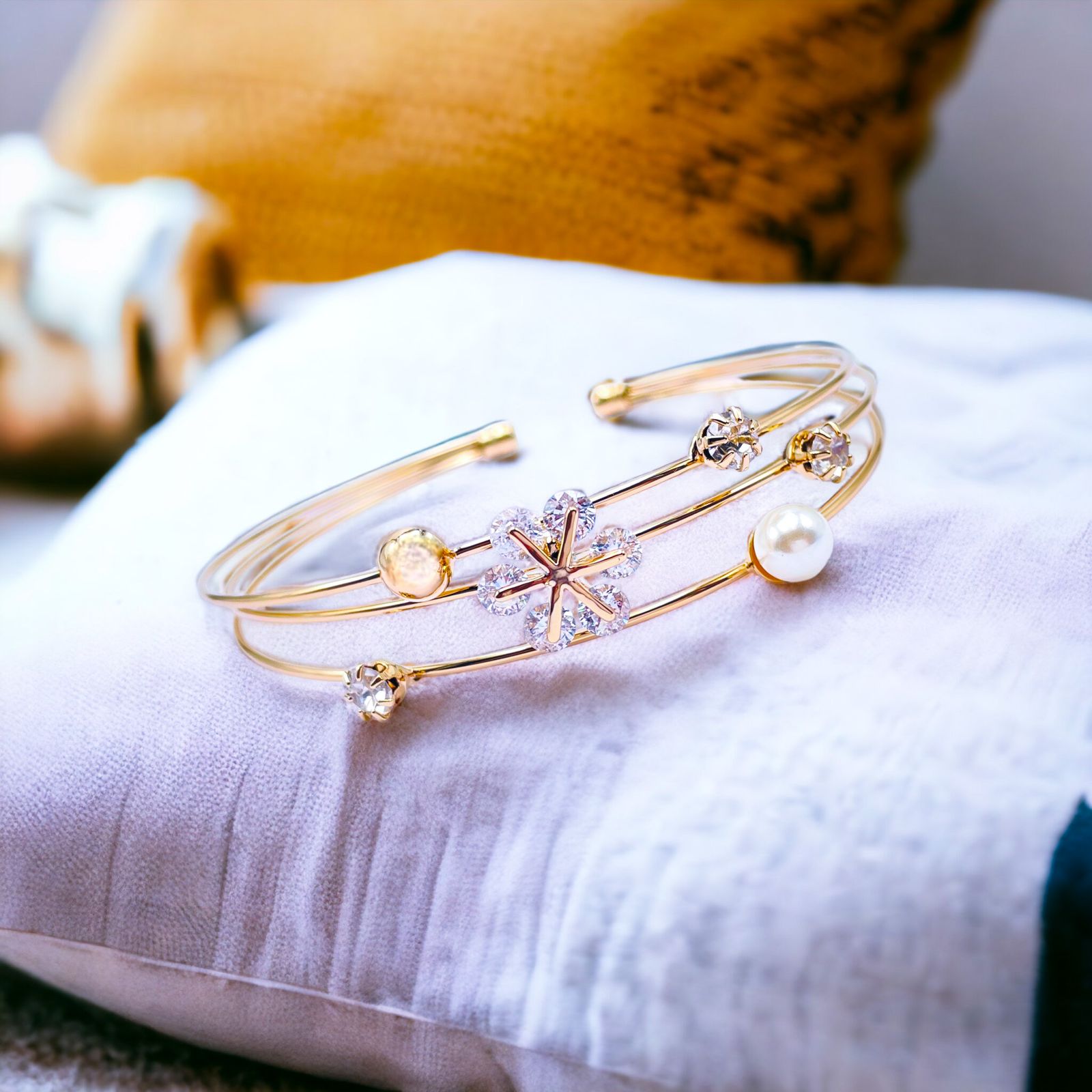 Dainty Flower 14K Gold Plated Cuff Bracelet Bangle For Women Bulk