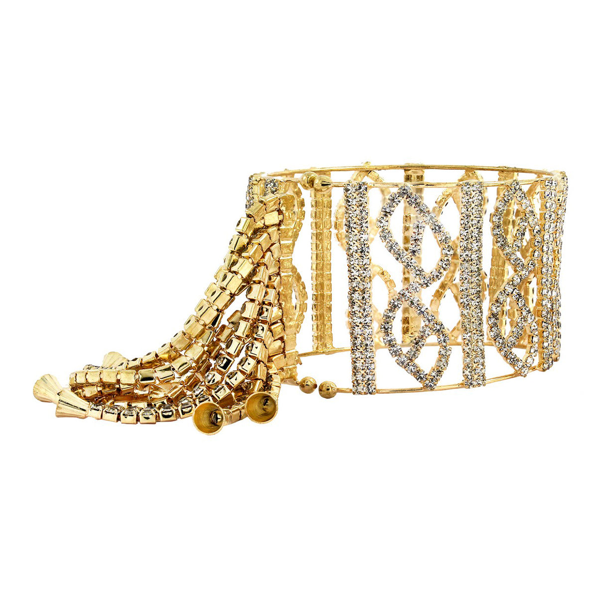 Free Size Embellished Cz 14K Gold Kada Bracelet Bangle Girls Women
