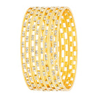 Ethnic Glossy Light Weight Cubic Zirconia 18K Gold Bangle Kada Set 4