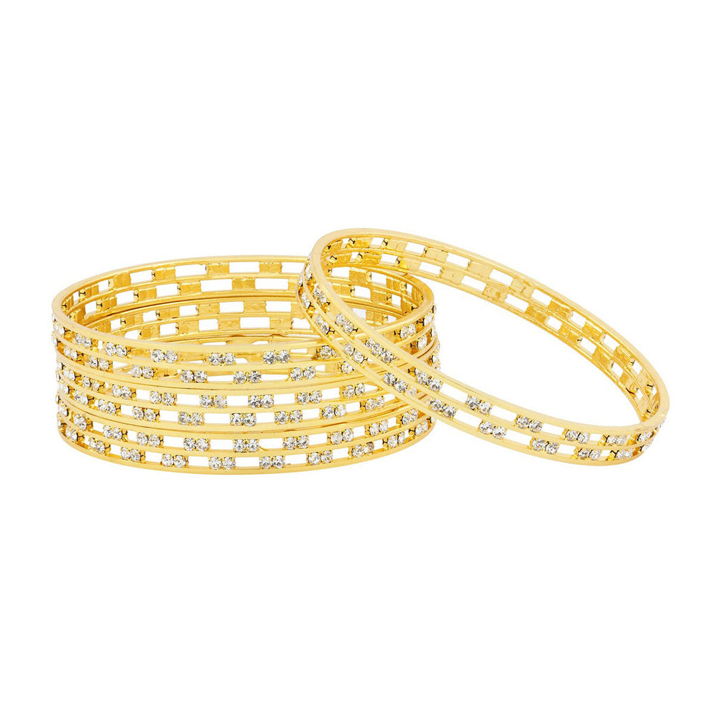 Ethnic Glossy Light Weight Cubic Zirconia 18K Gold Bangle Kada Set 4