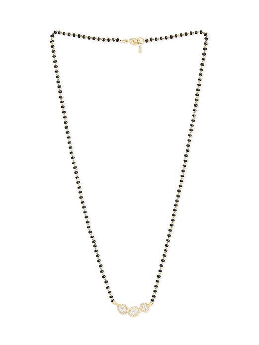 Three Stone Black Beads Rose Silver Gold CZ Brass Mangalsutra Wholesale
