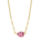 Pink Center Stone & Teardrop Rose Silver Gold CZ Brass Necklace Bulk