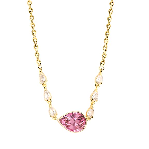Pink Center Stone & Teardrop Rose Silver Gold CZ Brass Necklace Bulk