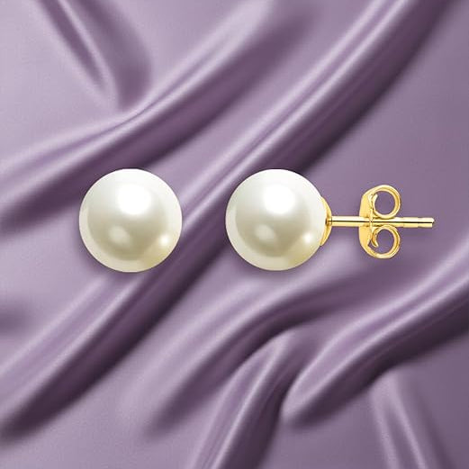 Elegant Round White Rose Silver Gold Pearl Brass Stud Earrings Bulk
