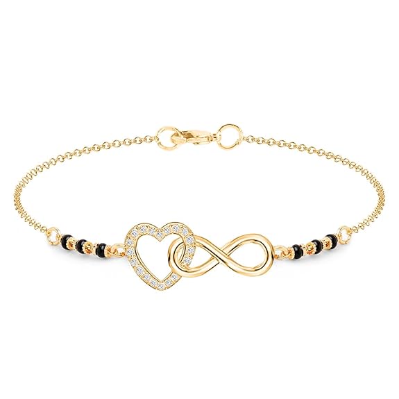 Infinity Heart Mangalsutra Style Rose Silver Gold CZ Brass Bracelet Bulk