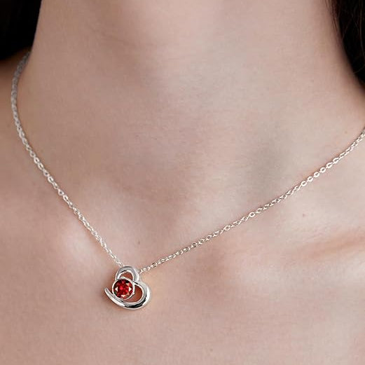 Elegant Heart Design Ruby Red Rose Silver Gold CZ Brass Necklace Bulk Secondary image