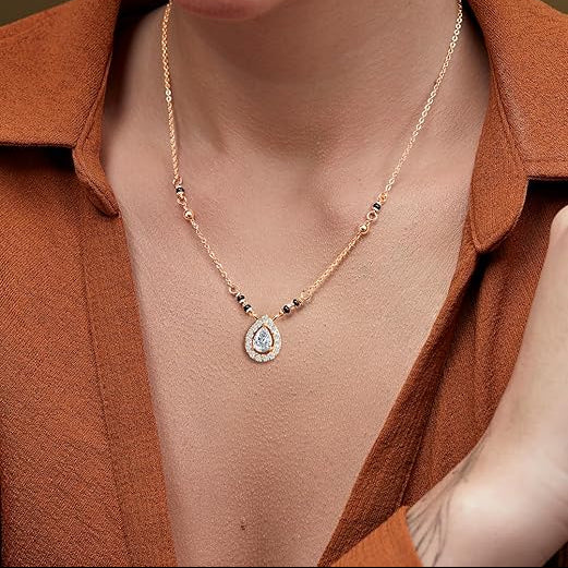 Double Halo Teardrop Rose Silver Gold Plated CZ Brass Mangalsutra Bulk Secondary image
