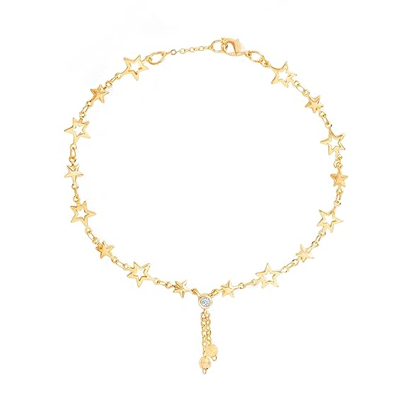 Minimal Star Link Rose Silver Gold CZ Anti Tarnish Brass Anklets Bulk