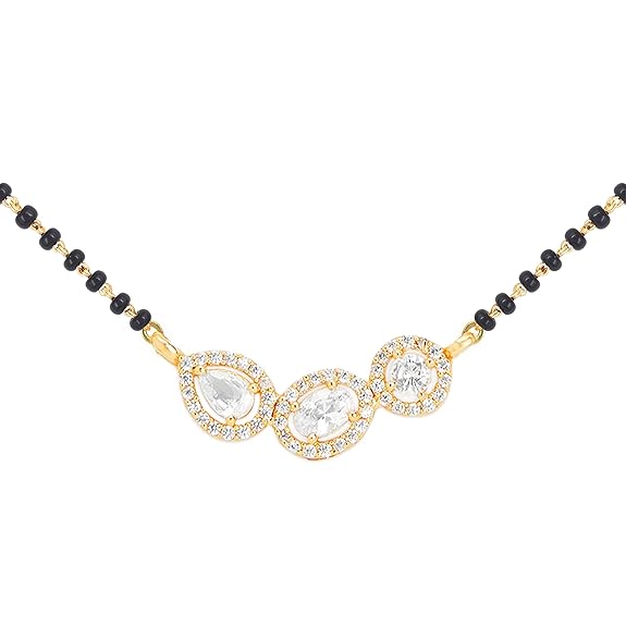 Three Stone Black Beads Rose Silver Gold CZ Brass Mangalsutra Wholesale