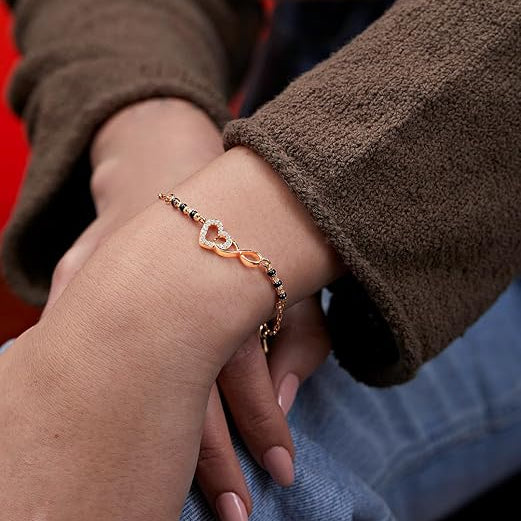 Infinity Heart Mangalsutra Style Rose Silver Gold CZ Brass Bracelet Bulk