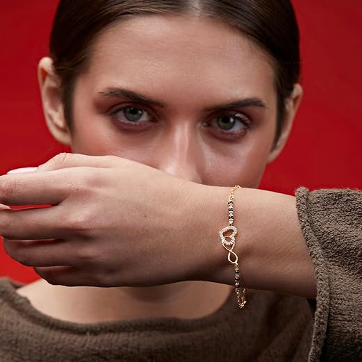 Infinity Heart Mangalsutra Style Rose Silver Gold CZ Brass Bracelet Bulk Main image