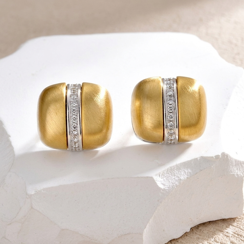 Gold Silver Geometric Cubic Zirconia Copper Stud Earrings For Women Bulk