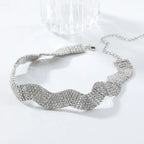 Wave Gold Silver Crystal Rhinestone Adjustable Choker Necklace Bulk