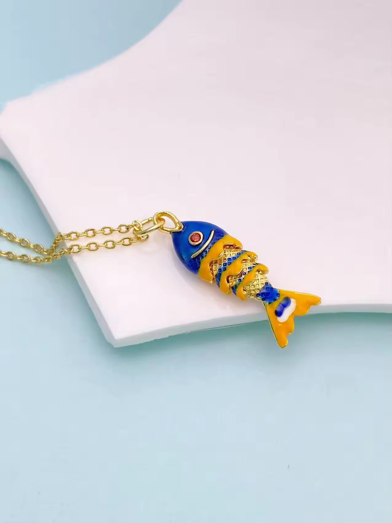 Multi Color Fish Gold Plated Enamel Copper Pendant Chain Women Bulk
