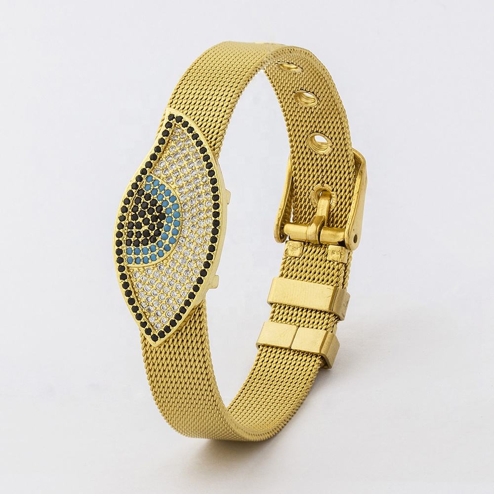 Evil Eye 18K Gold Stainless Steel Watch Strap Mesh Bracelet Women Bulk
