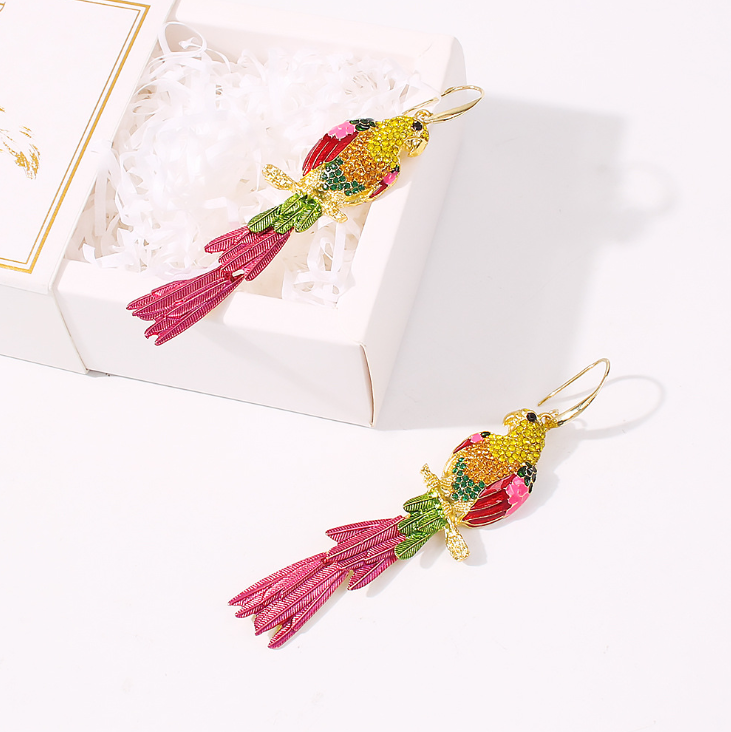 Multi Color Parrot Gold Enamel Dangler Earrings For Women Bulk