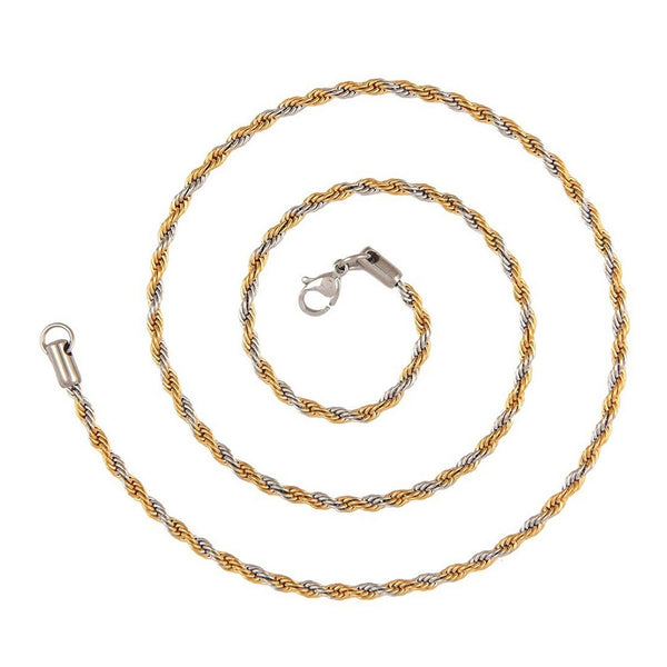 316L Stainless Steel Two Tone Classic Rope Chain 20.1" Main image