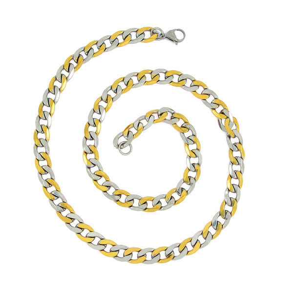 316L Stainless Steel Curb Silver Gold Plated 24" Chain For Men Main image
