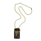 Bull Head Bronze Vintage Antique Dog Tag Pendant Leather Chain