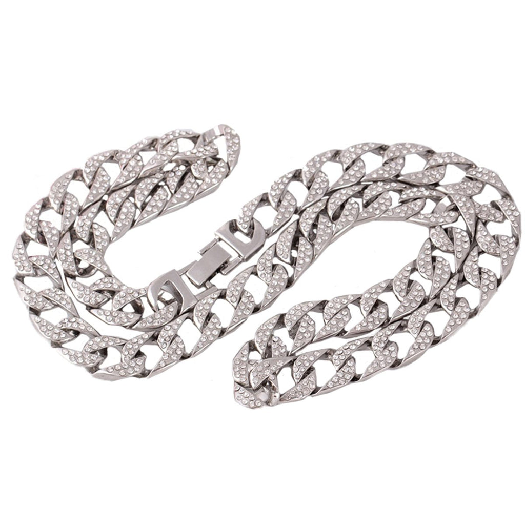 Thick Heavy Punk Chunky Curb Cuban Hip Hop Iced Out Rhinestone Silver Chain Men
