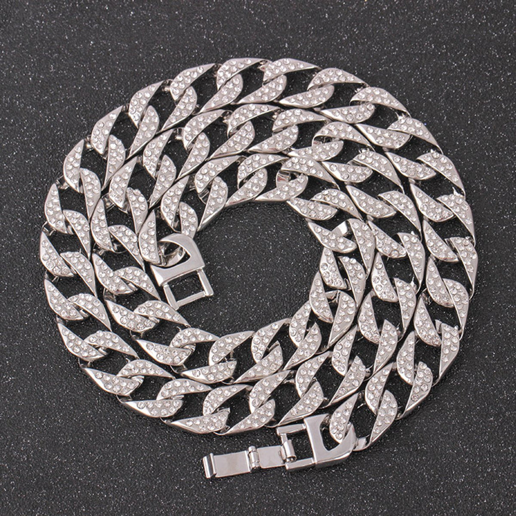 Thick Heavy Punk Chunky Curb Cuban Hip Hop Iced Out Rhinestone Silver Chain Men
