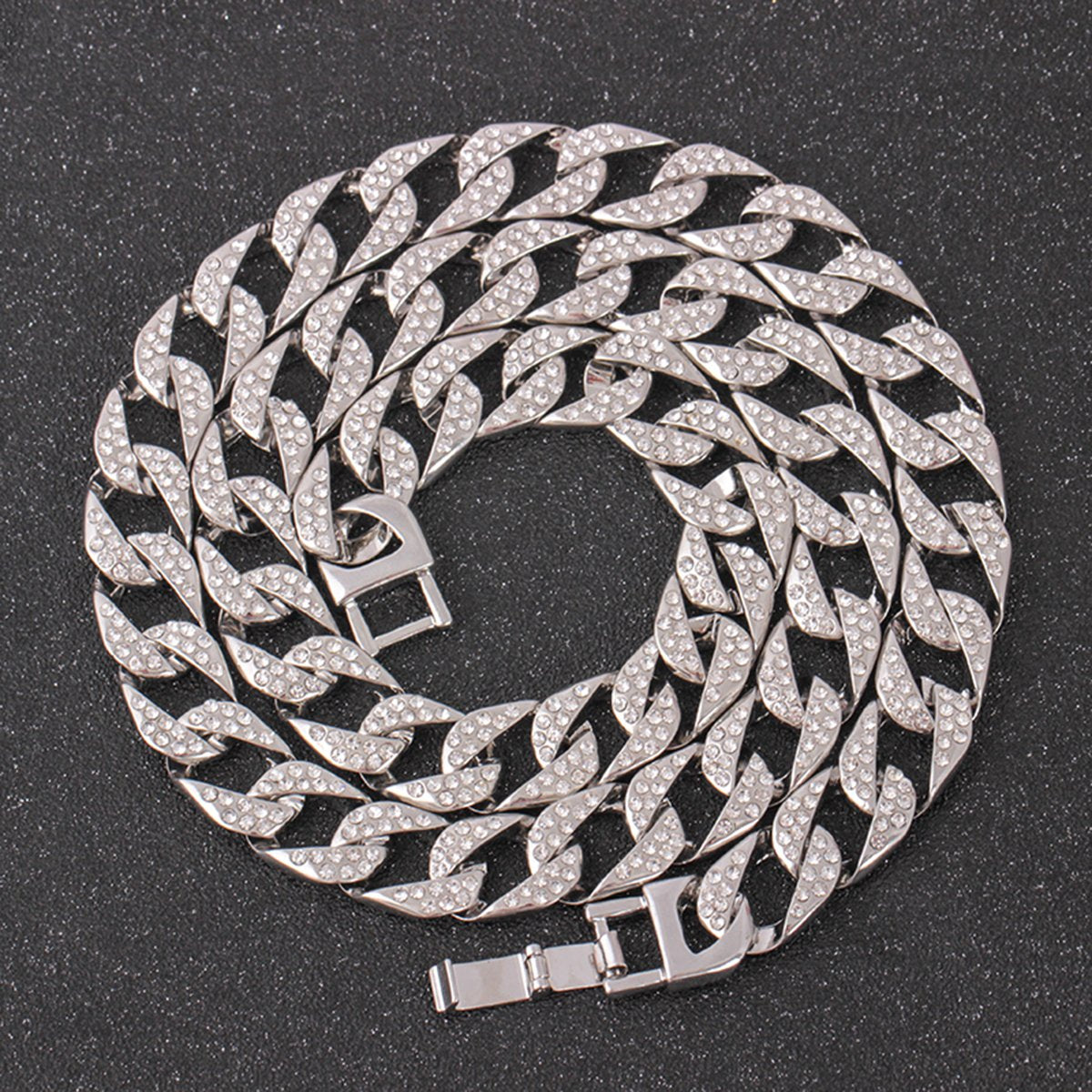 Thick Heavy Punk Chunky Curb Cuban Hip Hop Iced Out Rhinestone Silver Chain Men