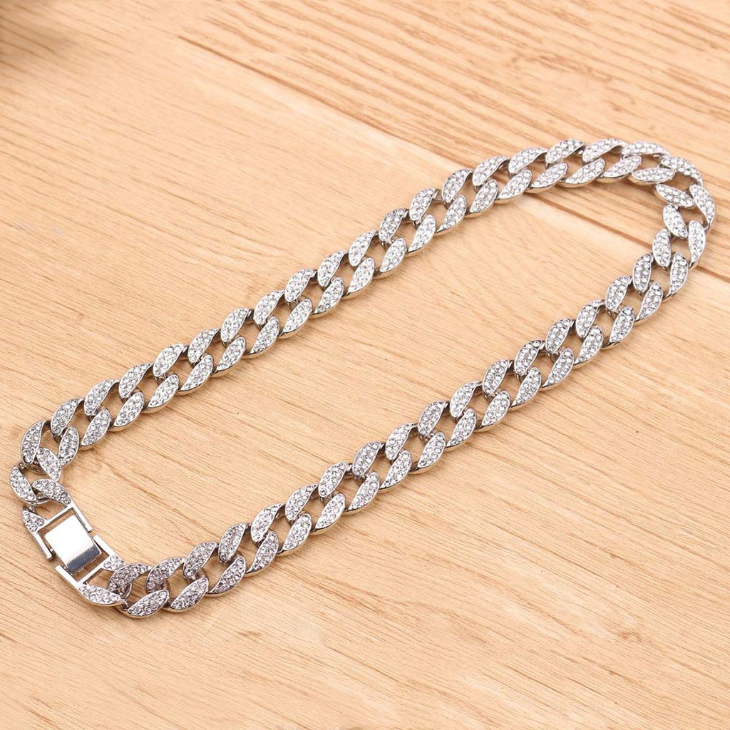Thick Heavy Punk Chunky Curb Cuban Hip Hop Iced Out Rhinestone Silver Chain Men