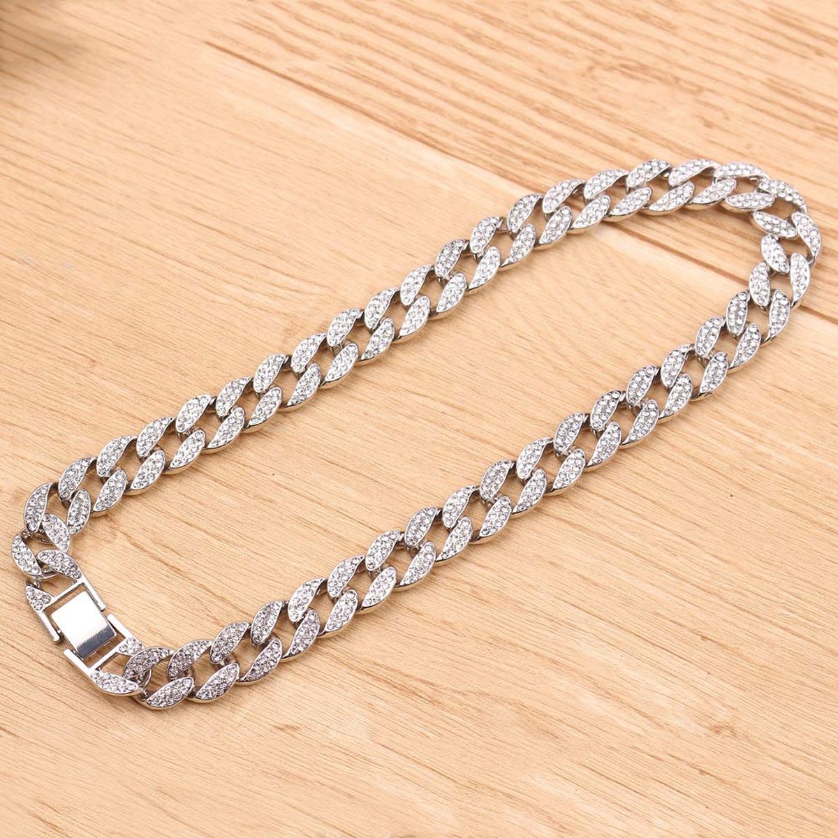 Thick Heavy Punk Chunky Curb Cuban Hip Hop Iced Out Rhinestone Silver Chain Men
