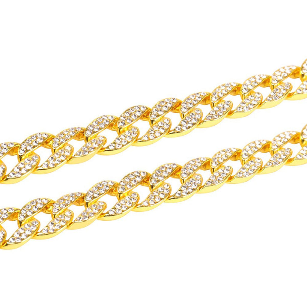 Hip Hop Iced Out Thick Heavy Punk Chunky Curb Cuban Rhinestone Gold Chain Necklace Men
