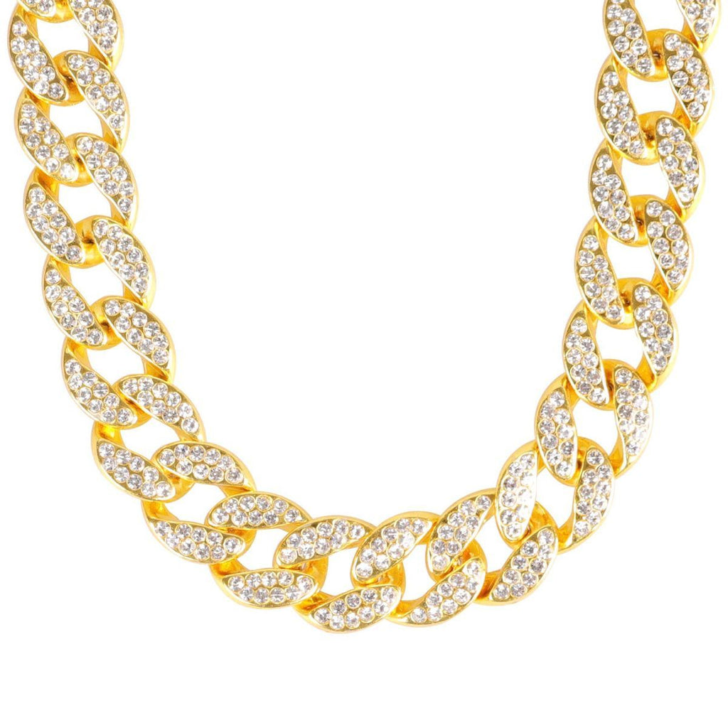 Hip Hop Iced Out Thick Heavy Punk Chunky Curb Cuban Rhinestone Gold Chain Necklace Men