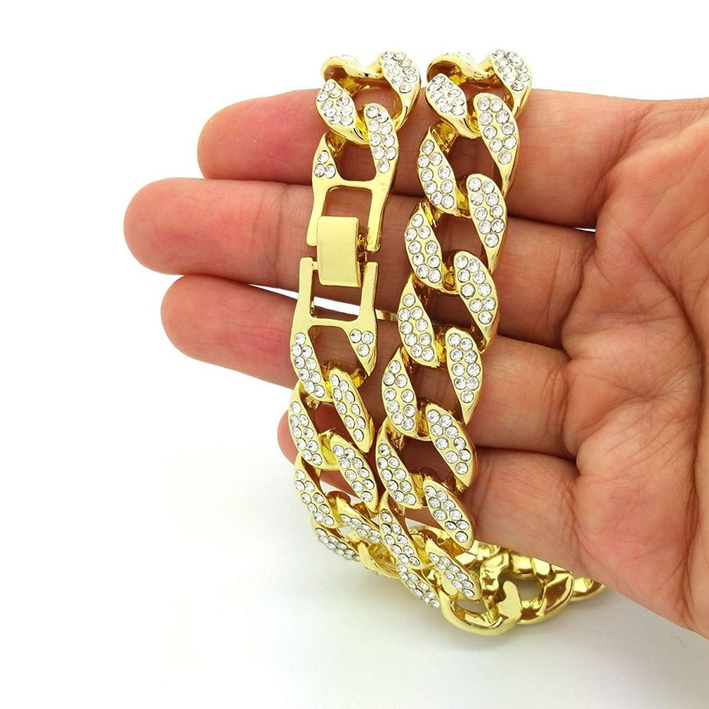 Hip Hop Iced Out Thick Heavy Punk Chunky Curb Cuban Rhinestone Gold Chain Necklace Men