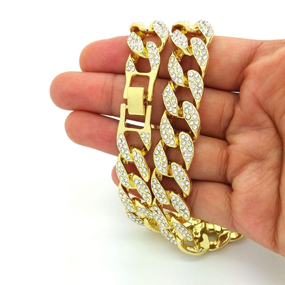 Hip Hop Iced Out Thick Heavy Punk Chunky Curb Cuban Rhinestone Gold Chain Necklace Men