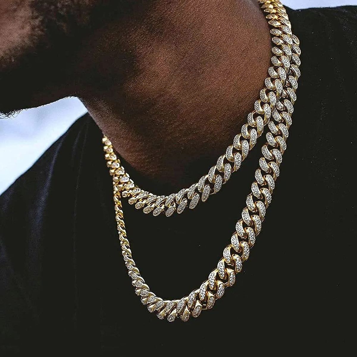 Hip Hop Iced Out Thick Heavy Punk Chunky Curb Cuban Rhinestone Gold Chain Necklace Men