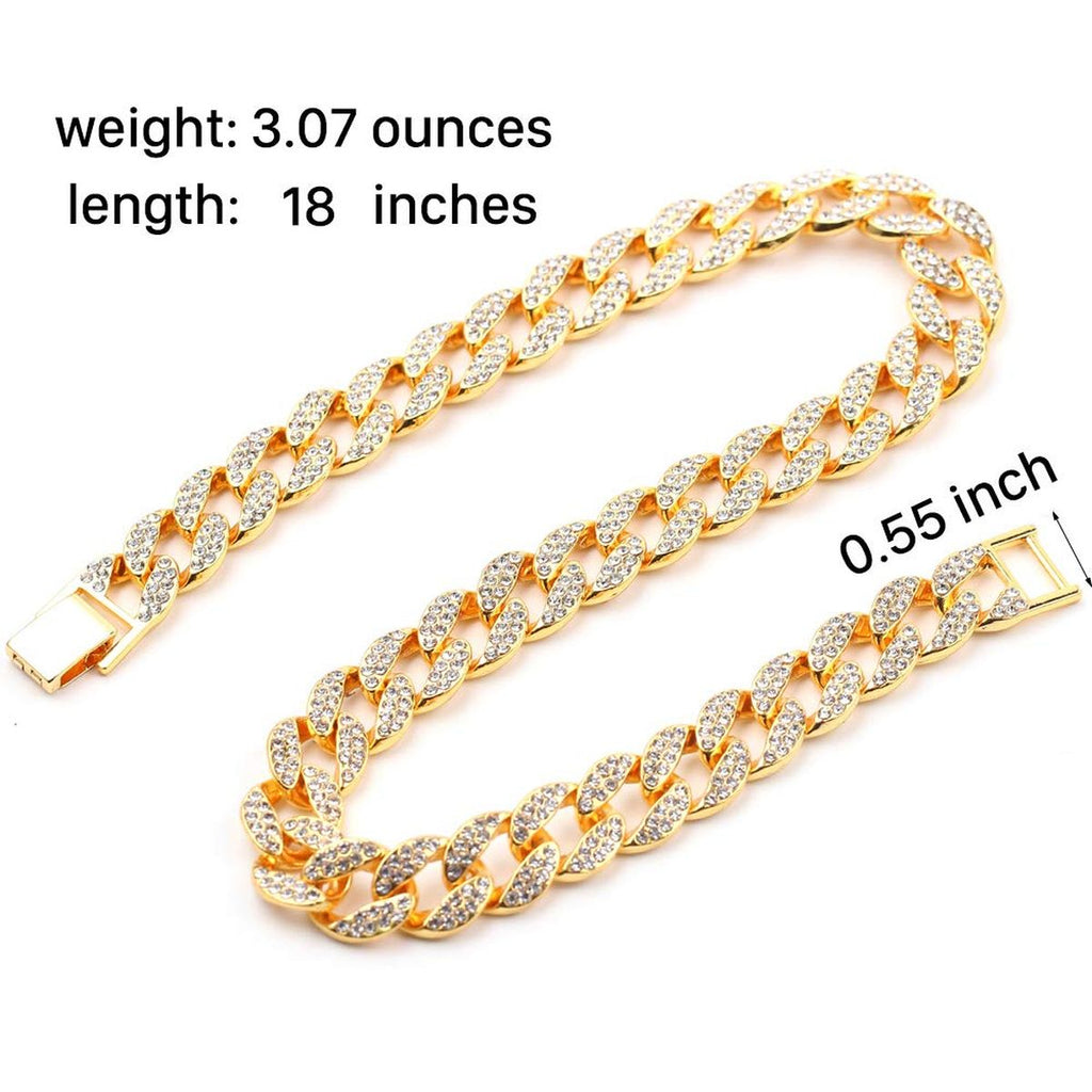 Hip Hop Iced Out Thick Heavy Punk Chunky Curb Cuban Rhinestone Gold Chain Necklace Men