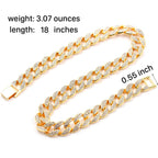 Hip Hop Iced Out Thick Heavy Punk Chunky Curb Cuban Rhinestone Gold Chain Necklace Men