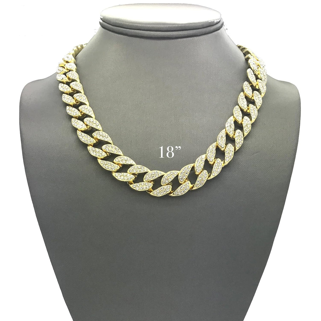 Hip Hop Iced Out Thick Heavy Punk Chunky Curb Cuban Rhinestone Gold Chain Necklace Men