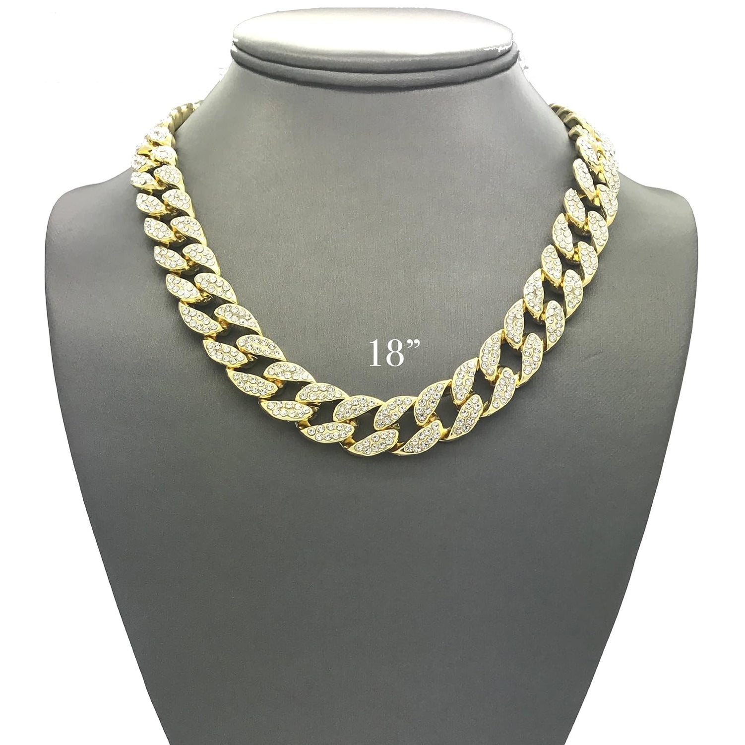Hip Hop Iced Out Thick Heavy Punk Chunky Curb Cuban Rhinestone Gold Chain Necklace Men