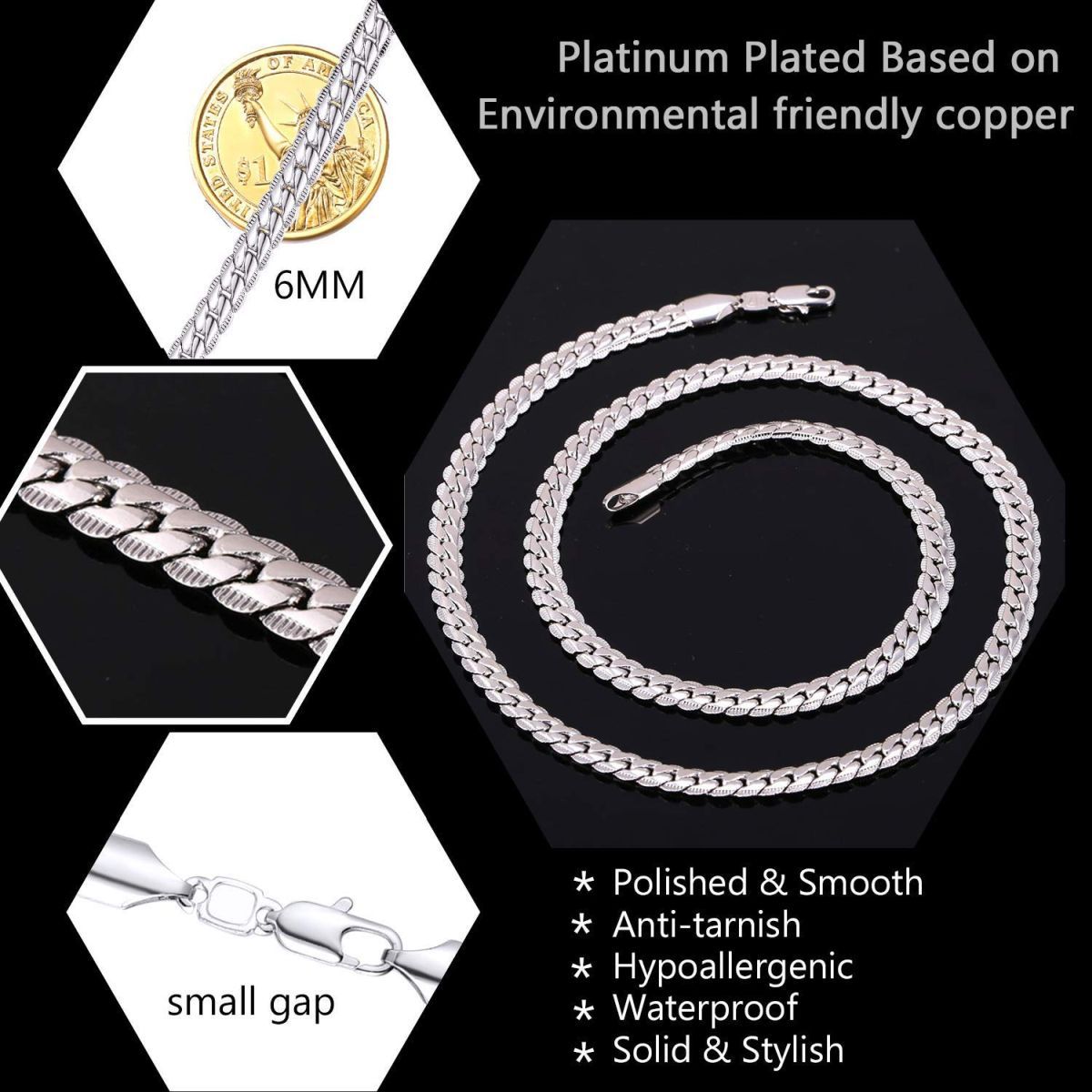 Classic Curb Silver 316L Stainless Steel 24" Chain Necklace Men Bulk