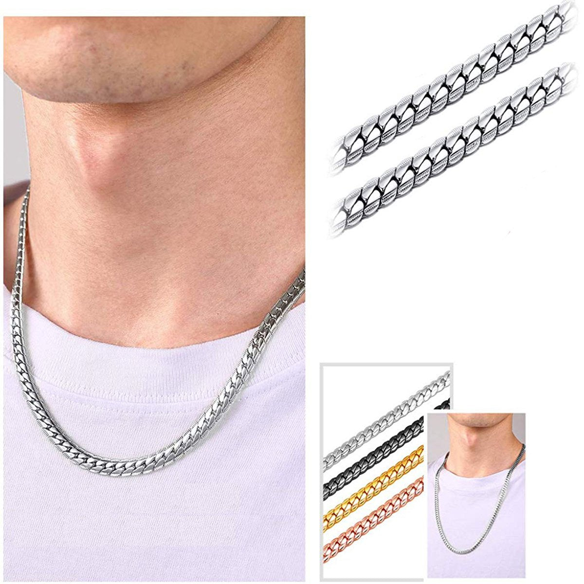 Classic Curb Silver 316L Stainless Steel 24" Chain Necklace Men Bulk