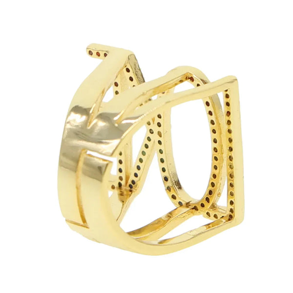 Rainbow Love Cubic Zirconia 18K Gold Anti Tarnish Free Size Ring Bulk Secondary image