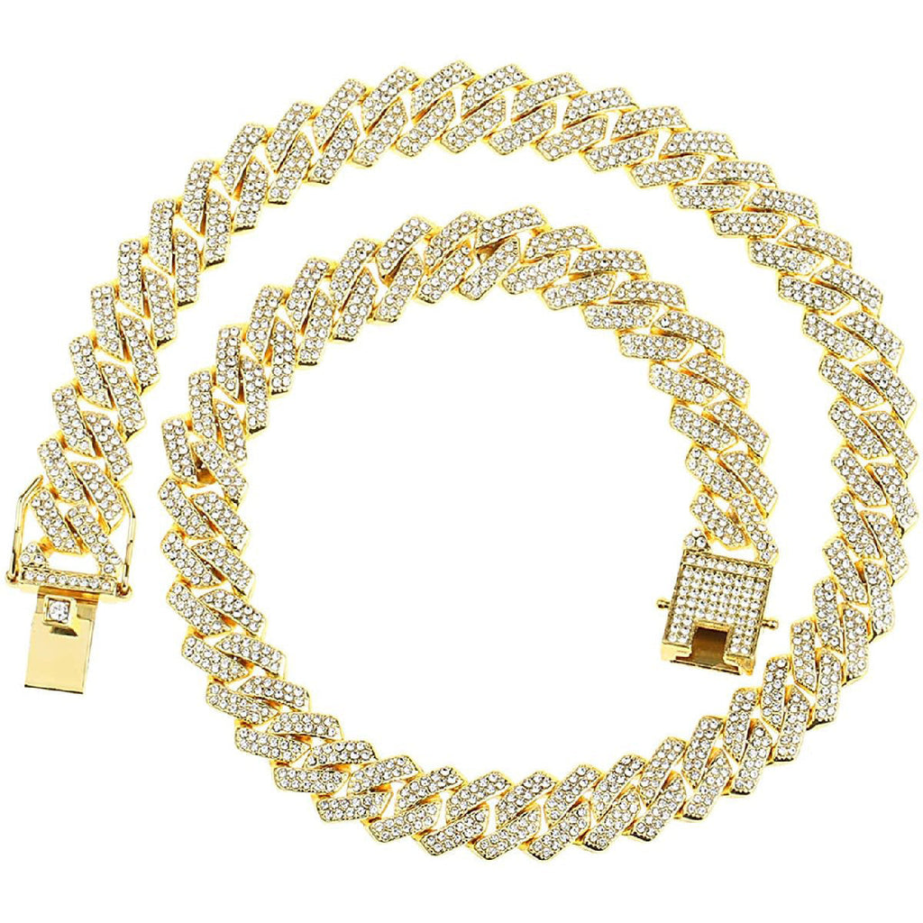 Alloy Cubic Zirconia Gold Cuban Miami Hip Hop Iced Out Chain Men Bulk