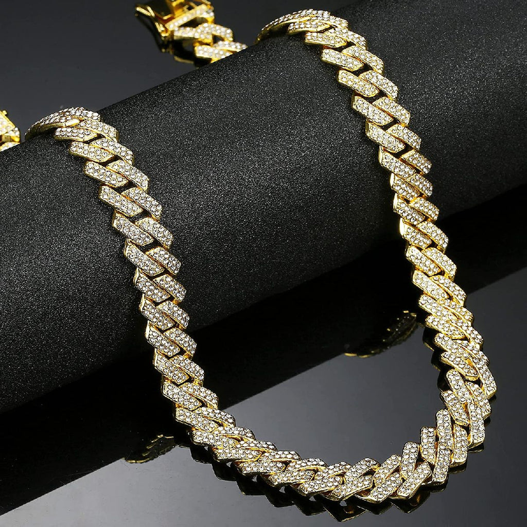 Alloy Cubic Zirconia Gold Cuban Miami Hip Hop Iced Out Chain Men Bulk