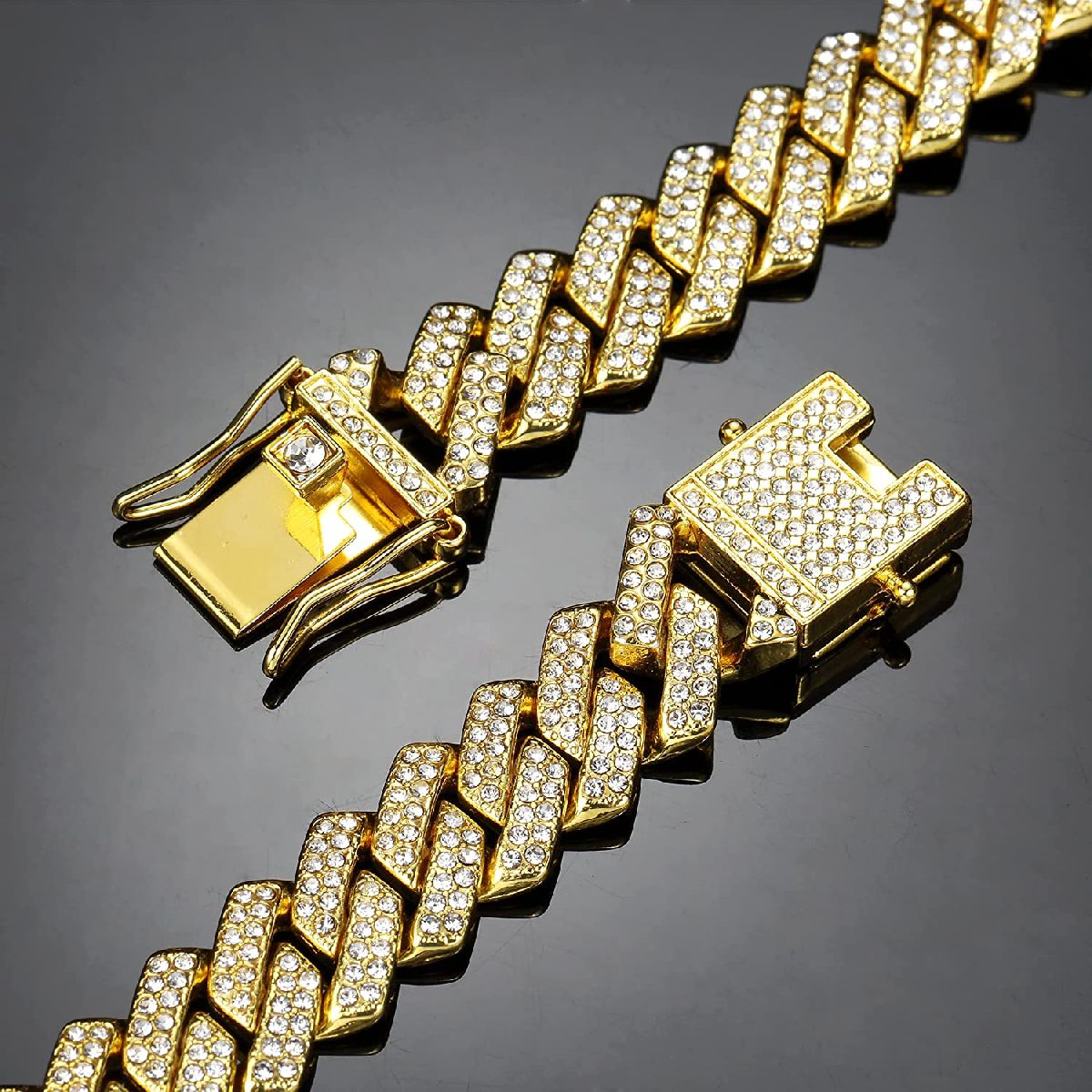 Alloy Cubic Zirconia Gold Cuban Miami Hip Hop Iced Out Chain Men Bulk