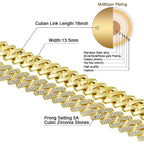 Alloy Cubic Zirconia Gold Cuban Miami Hip Hop Iced Out Chain Men Bulk