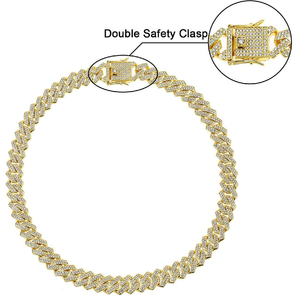Alloy Cubic Zirconia Gold Cuban Miami Hip Hop Iced Out Chain Men Bulk