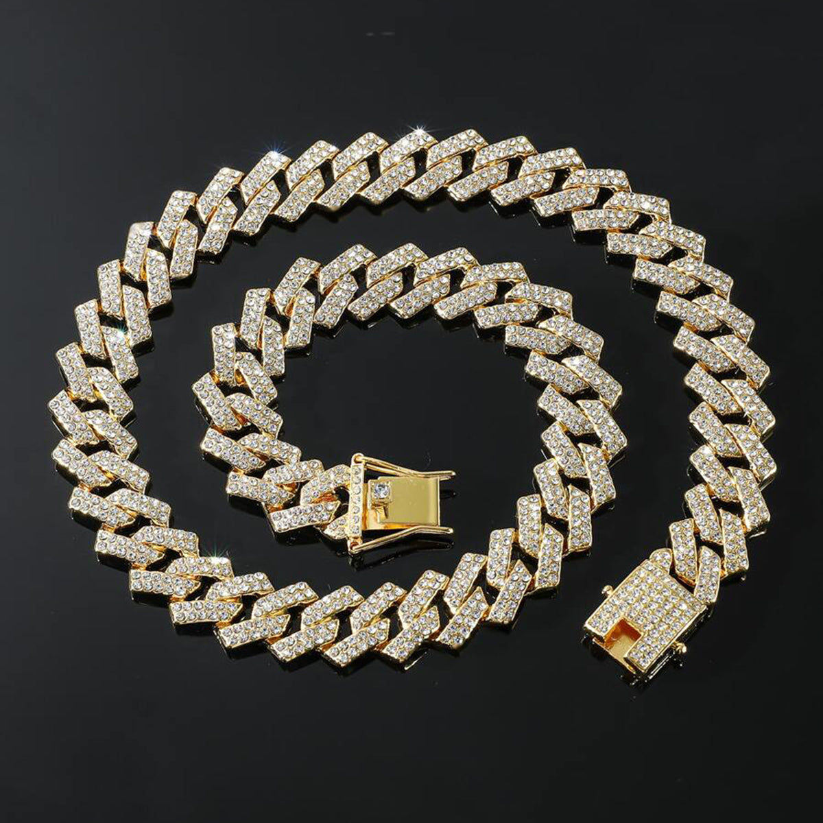 Alloy Cubic Zirconia Gold Cuban Miami Hip Hop Iced Out Chain Men Bulk Main image
