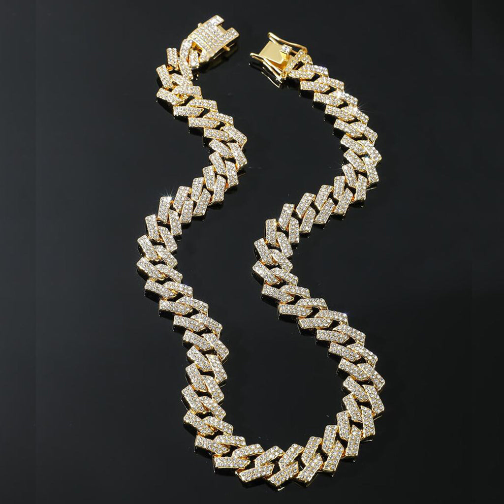 Alloy Cubic Zirconia Gold Cuban Miami Hip Hop Iced Out Chain Men Bulk