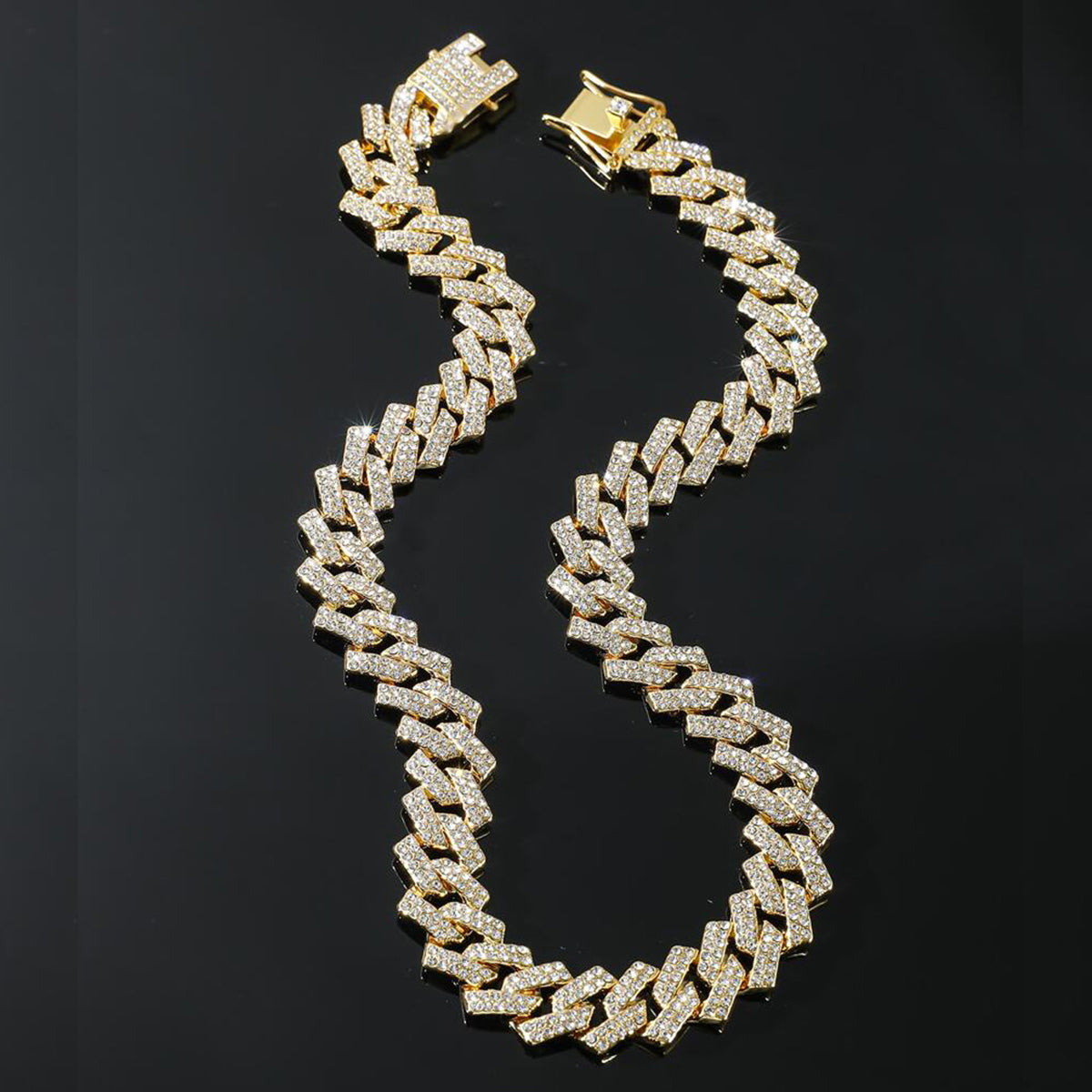 Alloy Cubic Zirconia Gold Cuban Miami Hip Hop Iced Out Chain Men Bulk