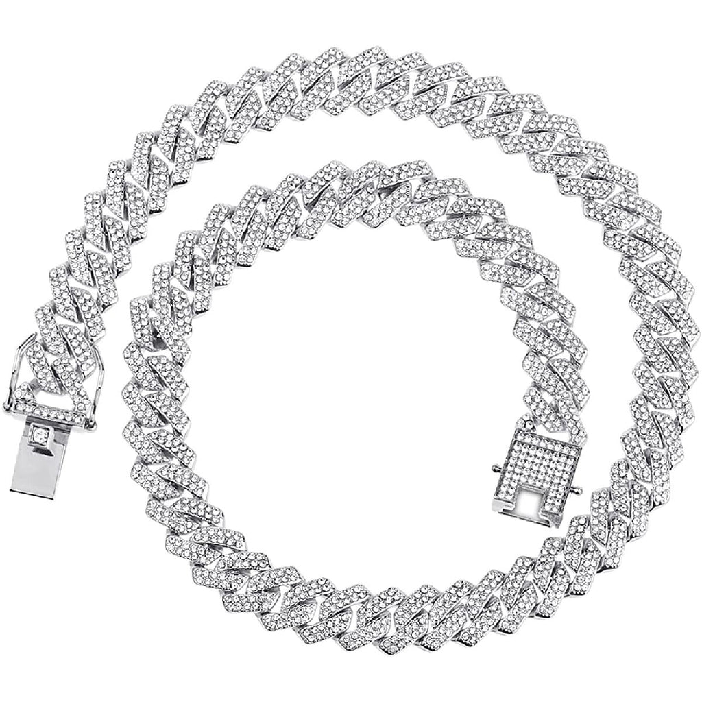 Alloy Cubic Zirconia Silver Cuban Miami Hip Hop Iced Out Chain Bulk